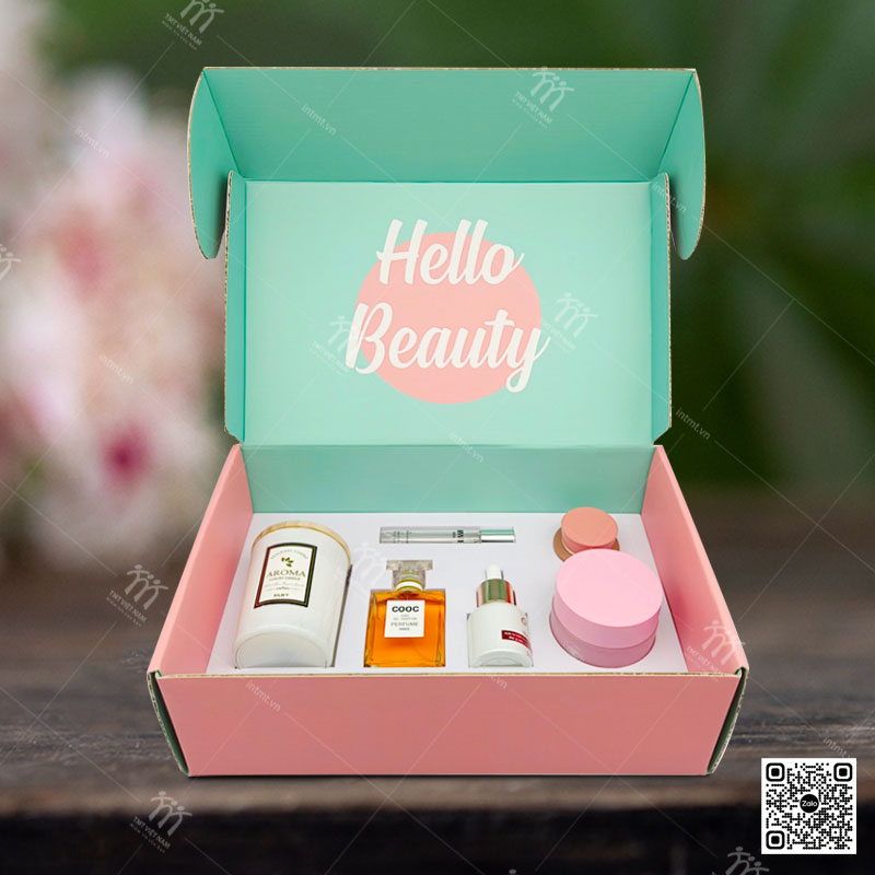 in hộp mỹ phẩm chất liệu carton sóng bồi giấy