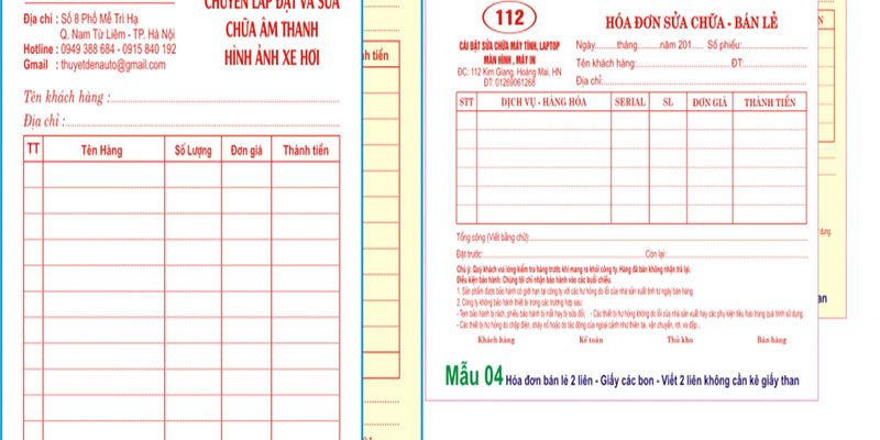 mẫu in hóa đơn bán lẻ liên 2