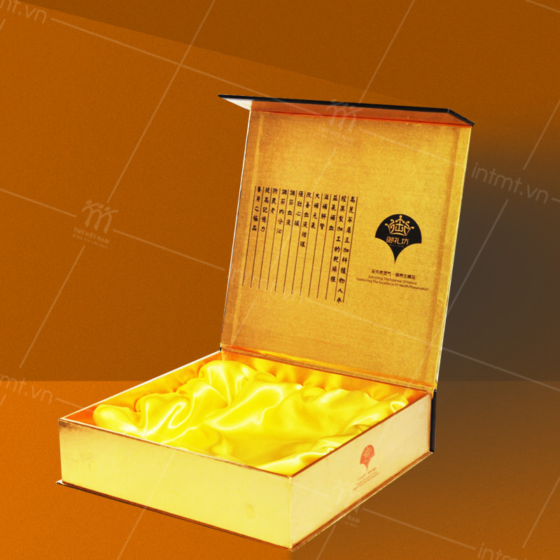 hộp carton lạnh nắp nam châm khăn lụa vàng