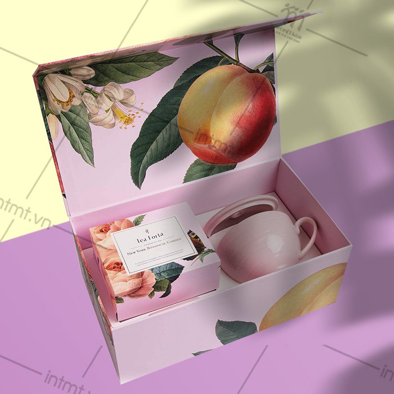 mẫu hộp đựng trà hoa quả màu hồng