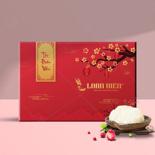 mẫu hộp đựng quà tết yến sào Loan Viên đỏ