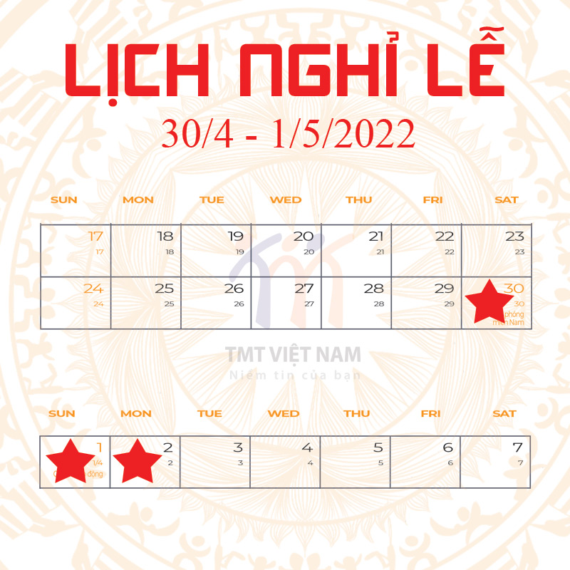 lịch nghỉ lễ 30 tháng 4 2022