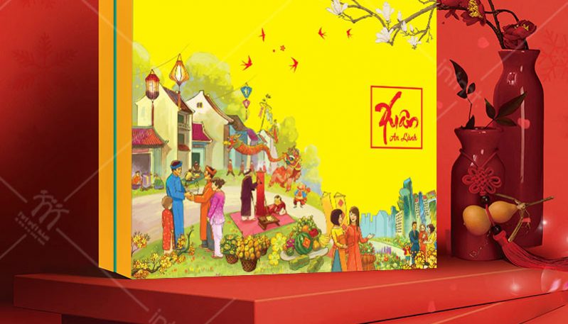 hộp đựng quà tết có sẵn 2023 màu vàng