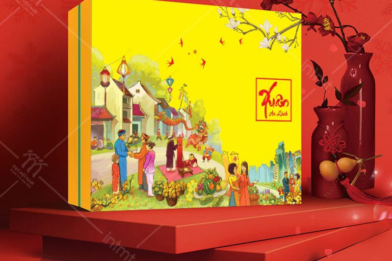 hộp đựng quà tết có sẵn 2023 màu vàng