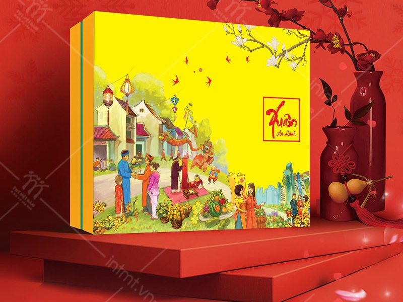 hộp đựng quà tết có sẵn 2023 màu vàng