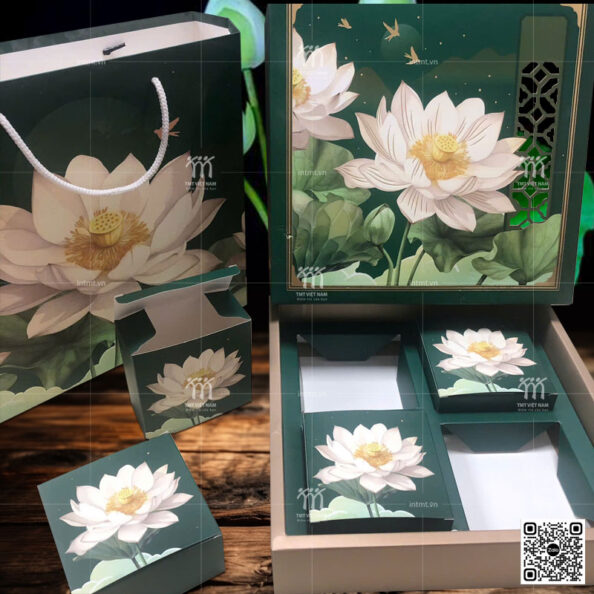 Hộp giấy Ivory đựng 4 bánh trung thu HG14 ảnh 1