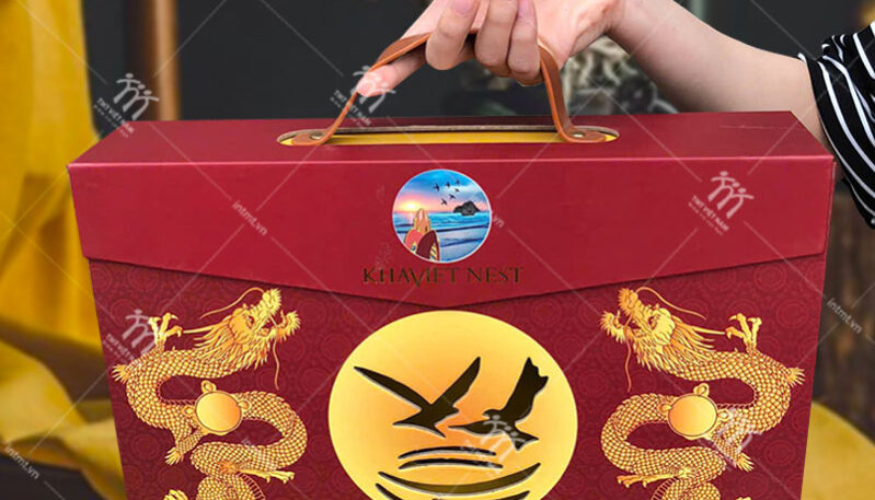 Mẫu hộp cứng đựng yến sào dây xách da