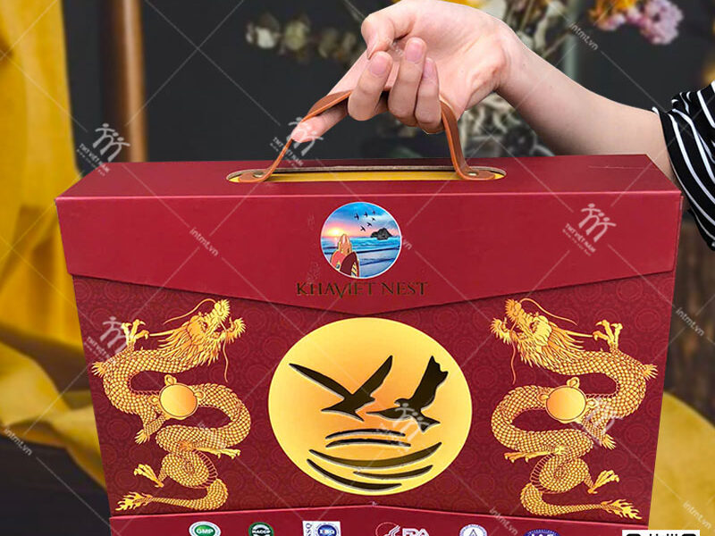 Mẫu hộp cứng đựng yến sào dây xách da